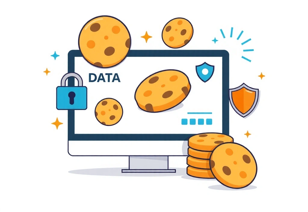Cookie policy illustration showing website data protection